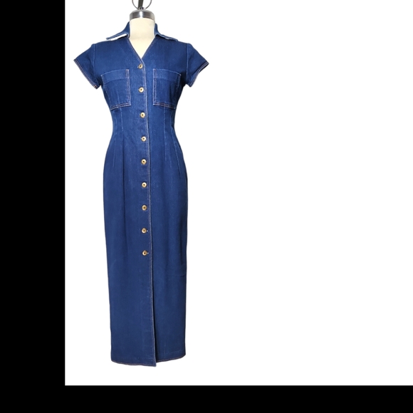 VESTI Blue Denim Maxi Dress Size S/P - Picture 2 of 15